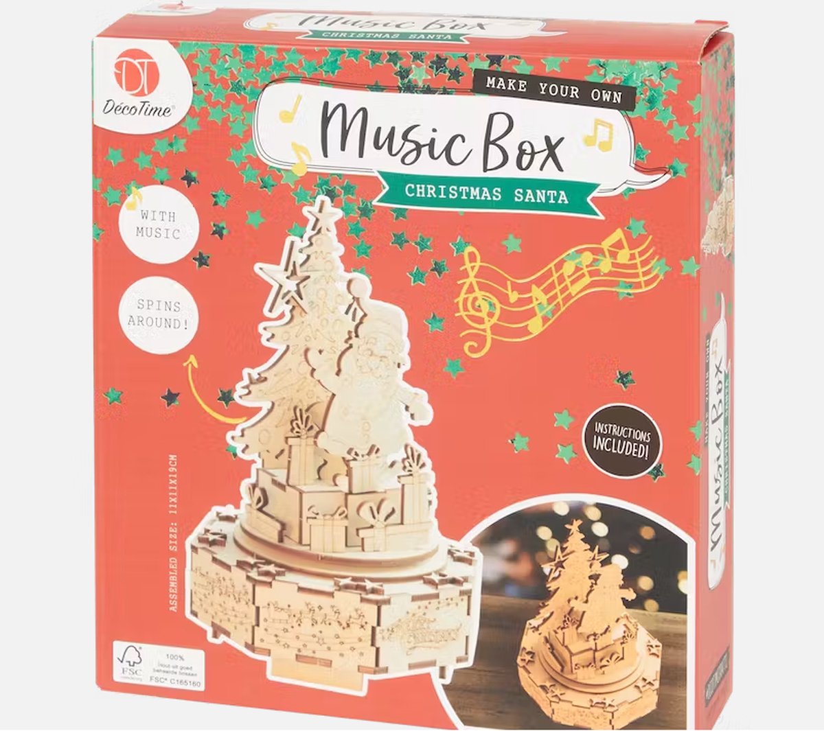 Deco Time - Muziekdoos - Kerst - Kerstman - Christmas Santa - Maak je eigen muziekdoos - Music Box