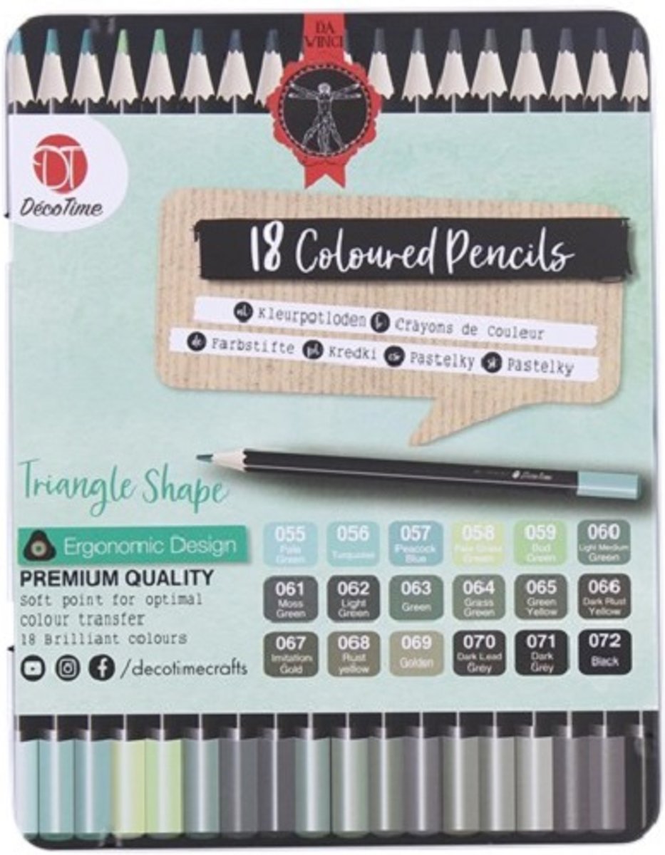18 Premium kleurpotloden in blik - Decotime - Soft point - Da Vinci