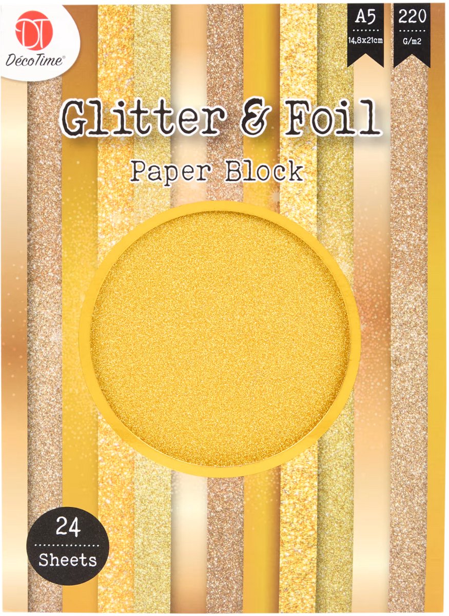 A5 Glitter Papier en Metallic Folie 24 stuks Gouden Kleuren - Glitterkarton - Glitterpapier - Knutselpapier - Knutselkarton