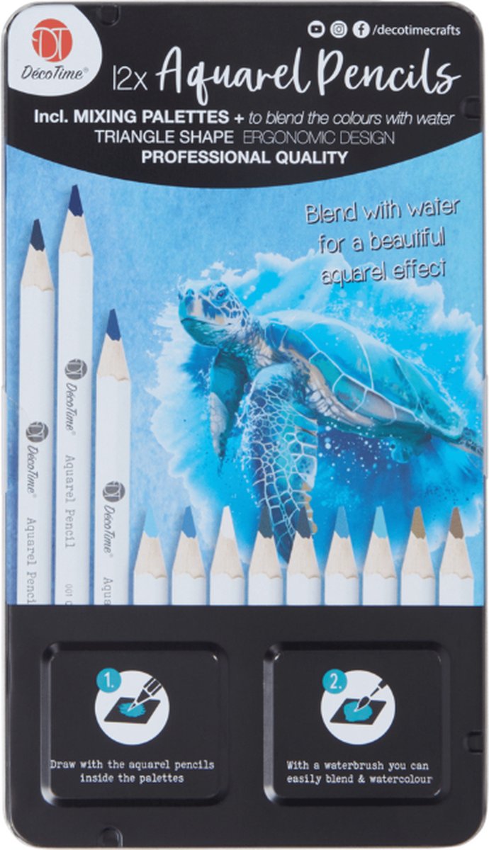 Aquarel Potloden - Set van 12 - DécoTime - Aquarel Pencils - Shades of Blue - Blauw