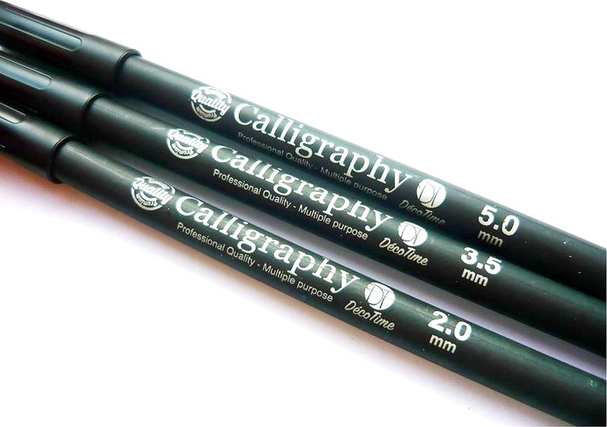 Decotime Calligraphy set silver - 3 kalligrafeer stiften zilver (2, 3,5 en 5mm) + 1 fineliner (1mm) - zilveren kalligrafeerpennen - kalligrafiestiften