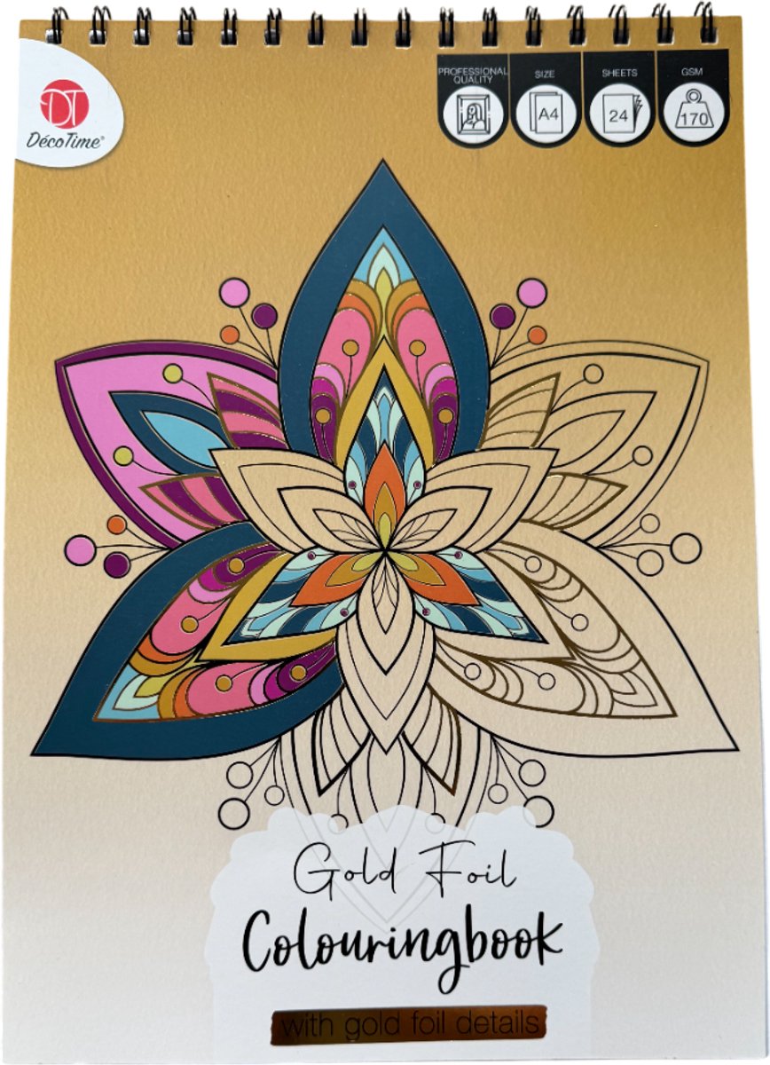 DécoTime Kleurboek met Gouden Folie Mandala - Gebruik DécoTime Aquamarkers en Kleurpotloden voor het Beste Resultaat