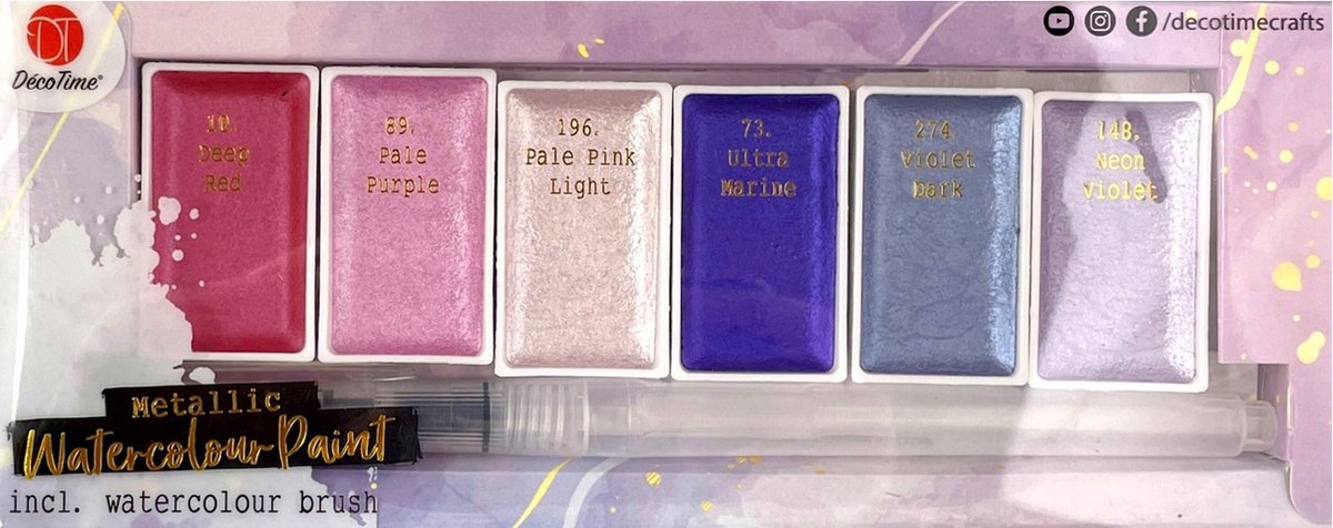 Metallic Waterverf Palet 6 kleuren voor kinderen en volwassenen - Waterverf roze/paarse kleuren Inclusief Brush Pen