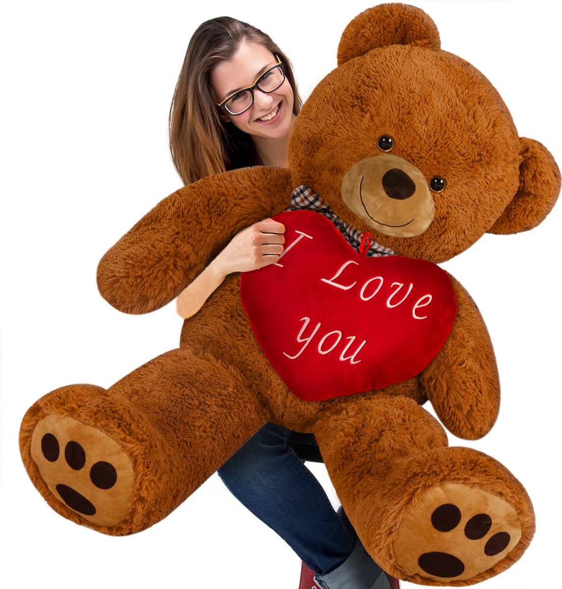 Knuffel Beer met Hart – I LOVE You – XL Wit 100cm