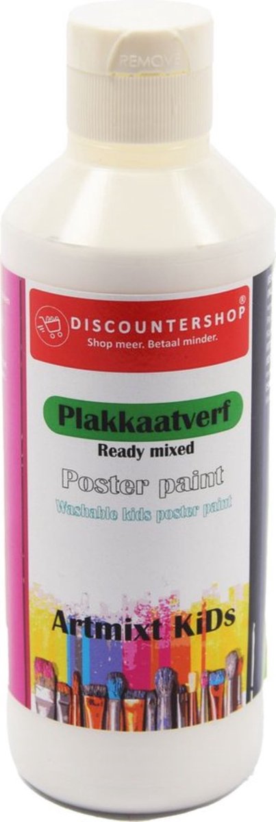 Plakkaatverf Discountershop - Plakkaat verf Basic waterbasis 250 ML - Plakkaatverf kinderen -plakkaatverf uitwasbaar Wit plakkaatverf op hout