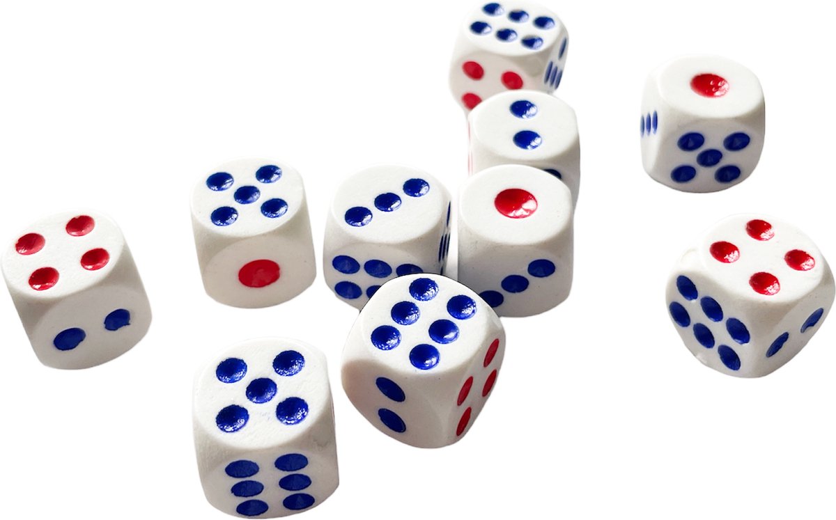 Dobbelstenen set van 20 stuks -6-zijdig - 16 mm - wit - dobbelsteen - cube