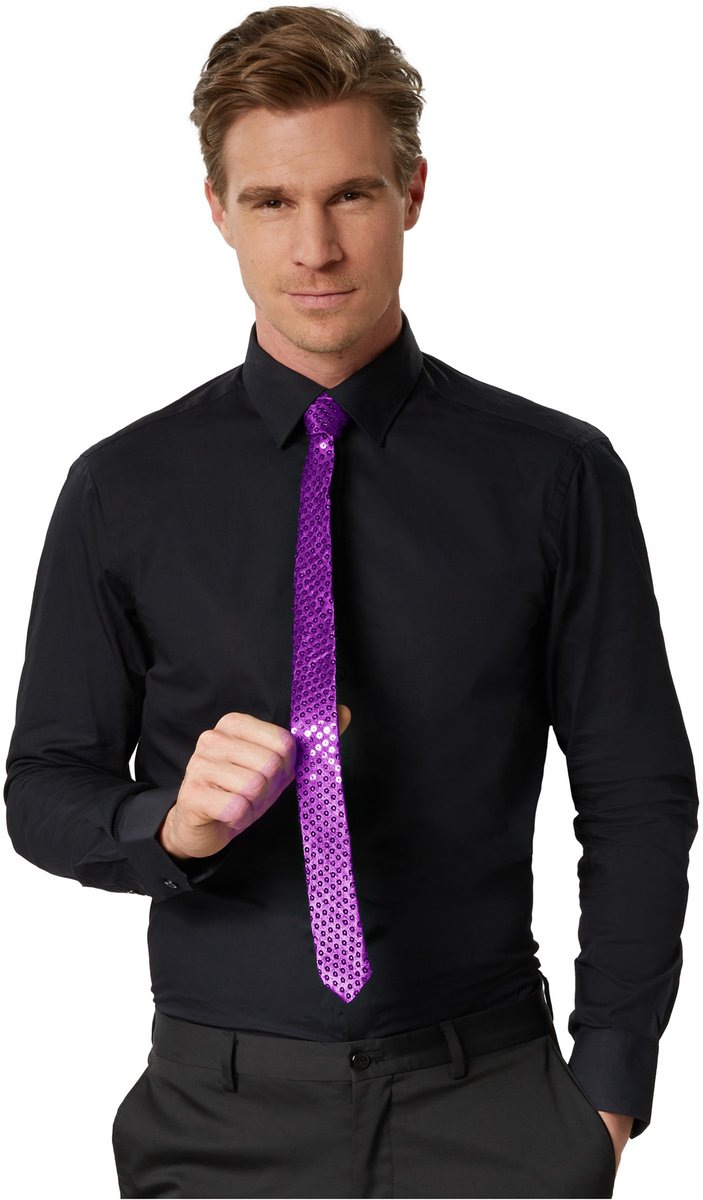 dressforfun - pailletten-stropdas - lila - Verkleedkleding carnaval - Halloween -Verkleden - Feestkleding - Carnavalskleding - Feest - Partykleding