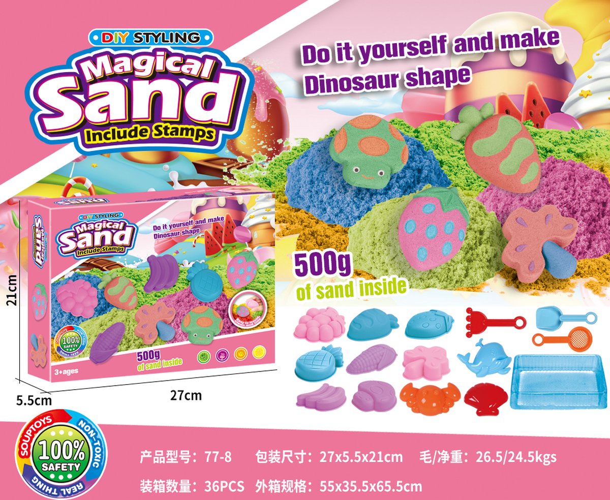 Dynamic Sand - - Knutselen voor kinderen - Speelgoed vanaf 3 jaar - Diertjes en Groentjes - 500 Gram