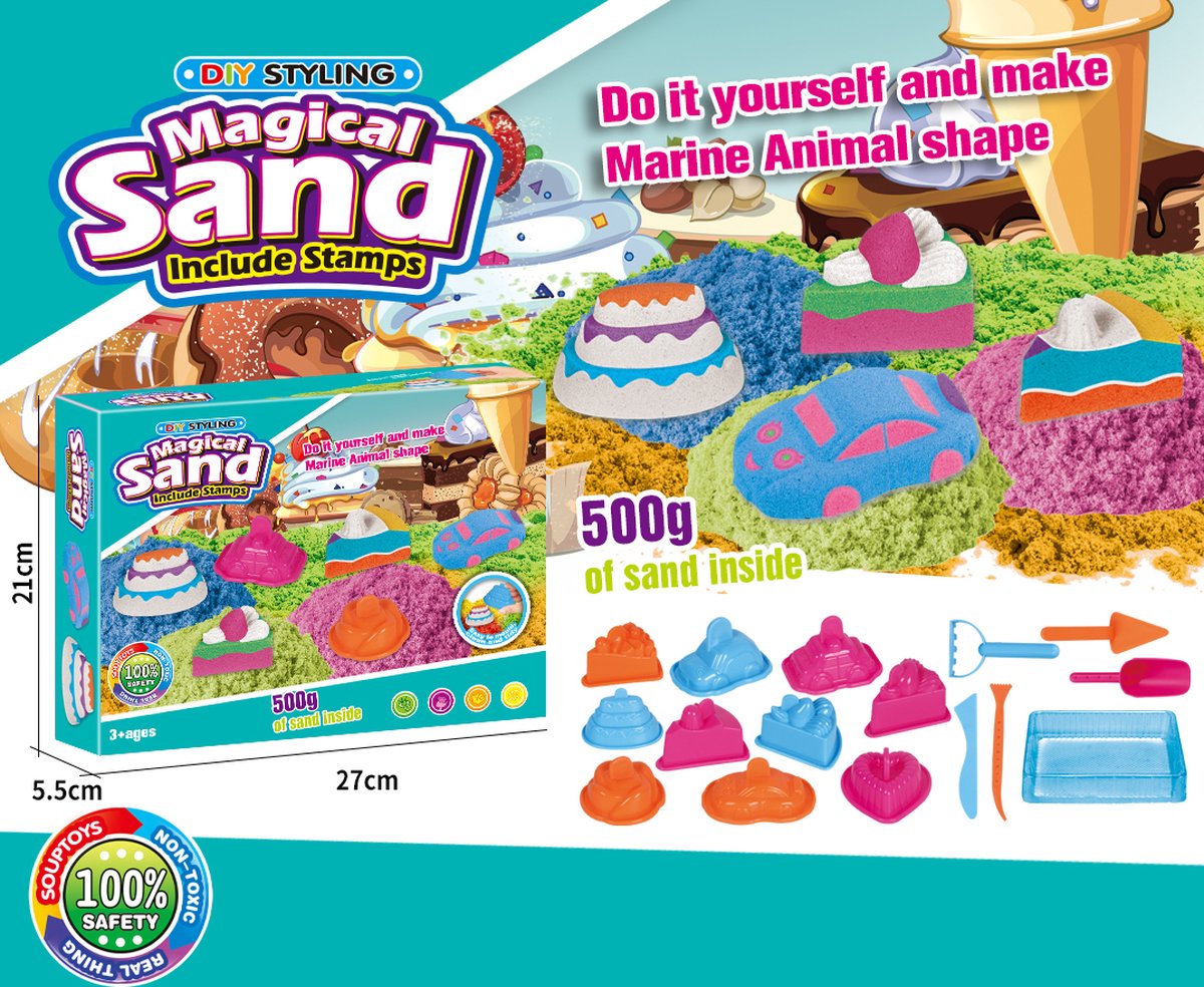 Dynamic Sand -   - Sand - Knutselen voor kinderen - Speelgoed vanaf 3 jaar - Taartjes en Autos - 500 Gram