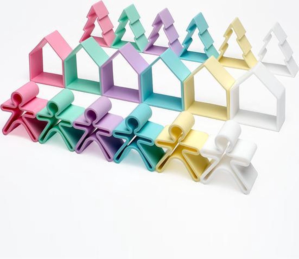 Dëna bijtring - 6 kind + 6 huis + 6 boom - Pastel