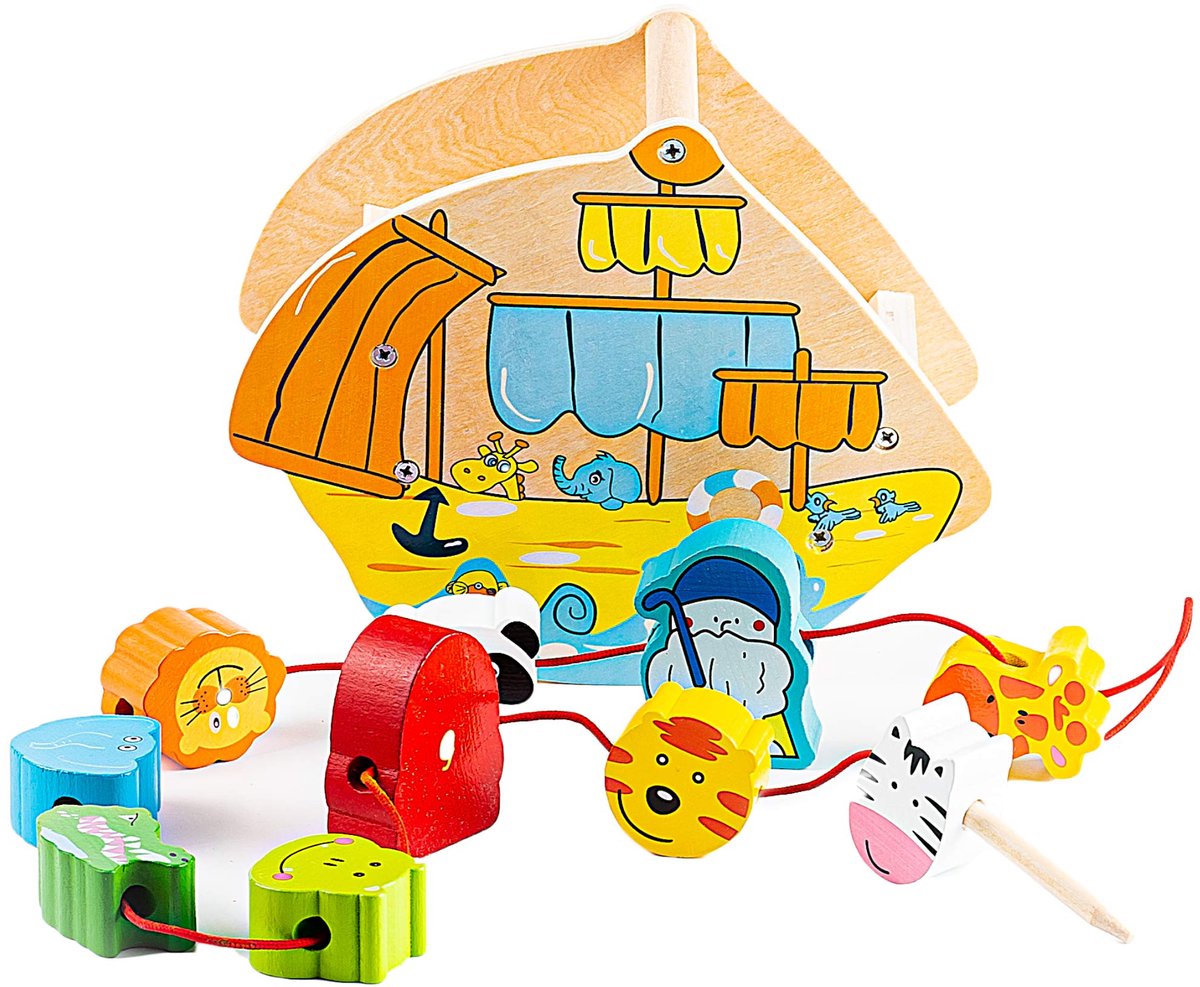 Talinu rijgspel van hout met 10 grappige figuren, rijgspeelgoed voor fijne motoriek, combinatievermogen en concentratievermogen, speelgoed vanaf 10 maanden