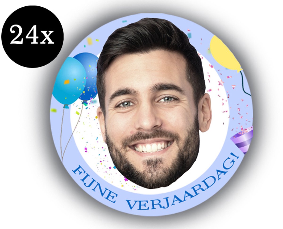 24XSluitstickers-Fijne verjaardag-Sluitzegel-sticker-Verjaardag-traktatie sticker-foto-40mm-mat sicker-gepersonaliseerde stickers