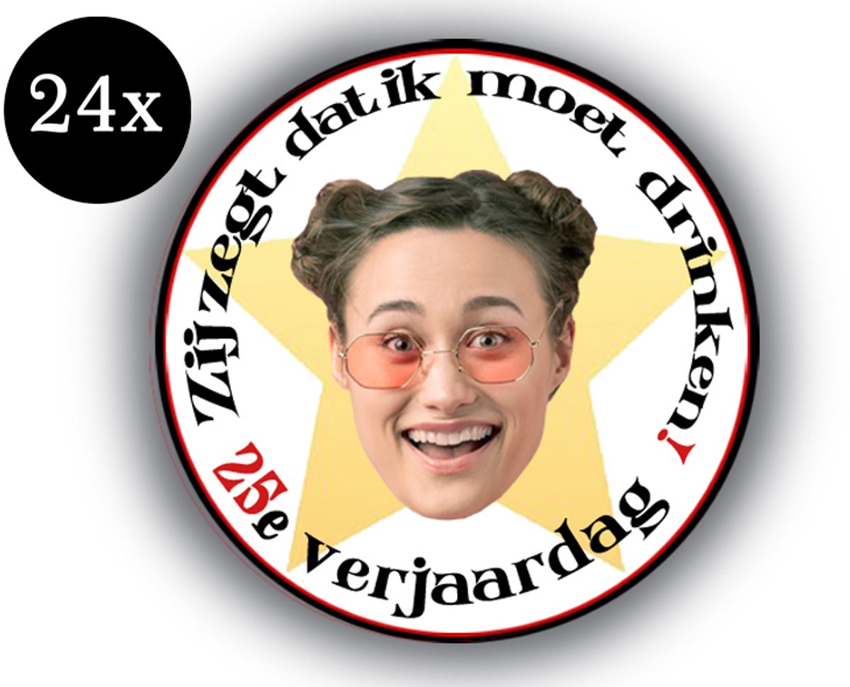 24XSluitstickers-star verjaardag-zij zegt dat ik moet drinken!-sticker-Verjaardag-traktatie sticker-foto-40mm-mat sicker-gepersonaliseerde stickers