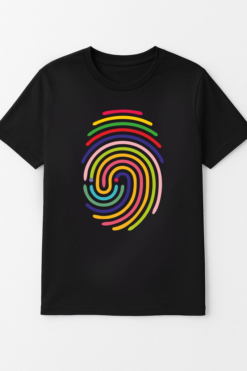 Moderne katoenen T-shirt met regenboogprint-Streetwear T-shirt met geometrische motiverende tekst-mat S-ZWART-VINGERAFDRUK