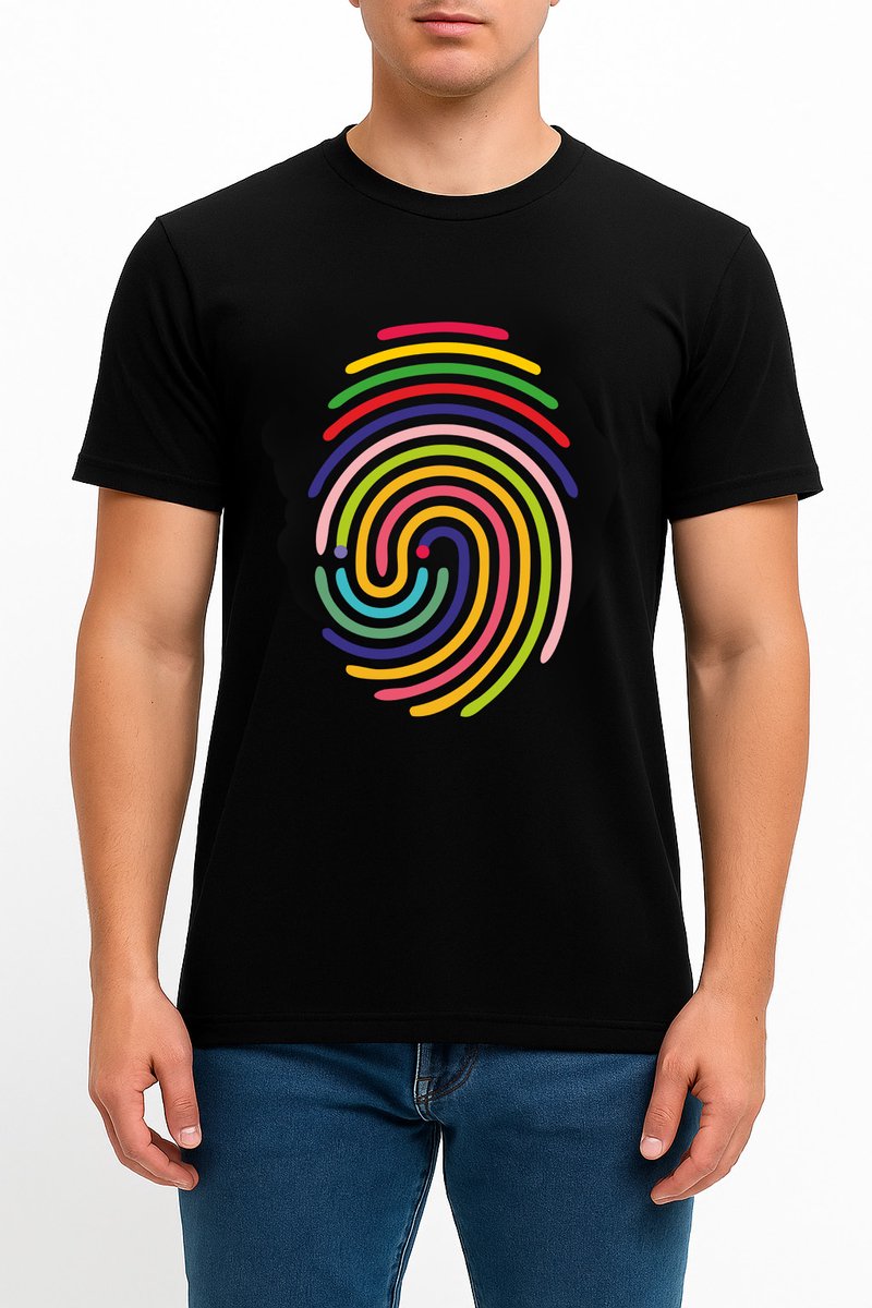 Moderne katoenen T-shirt met regenboogprint-Streetwear T-shirt met geometrische motiverende tekst-mat XL-ZWART-VINGERAFDRUK