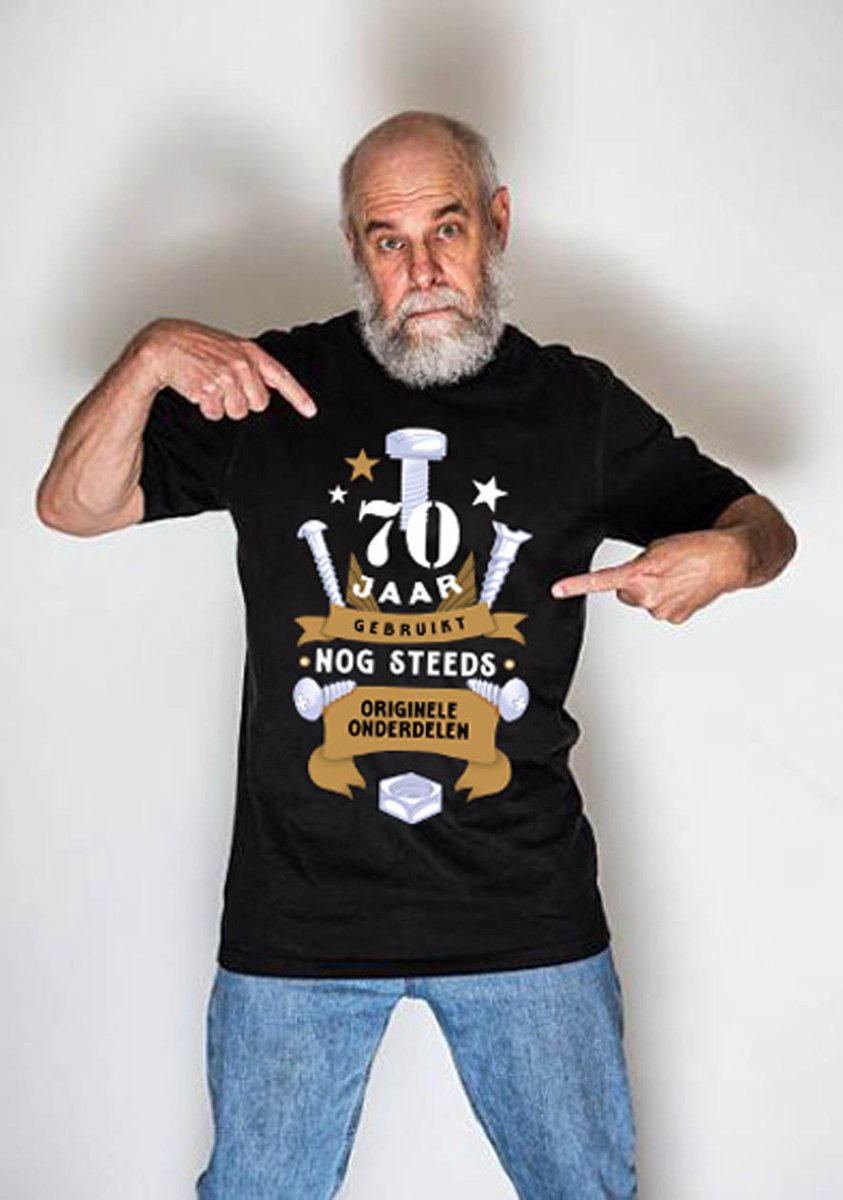 T-shirt 50-90 Jaar-Originele Onderdelen- Verjaardag Cadeau voor Mannen-Auto- en Fietsliefhebbers-Biologisch Katoen-Zwart-mat XL