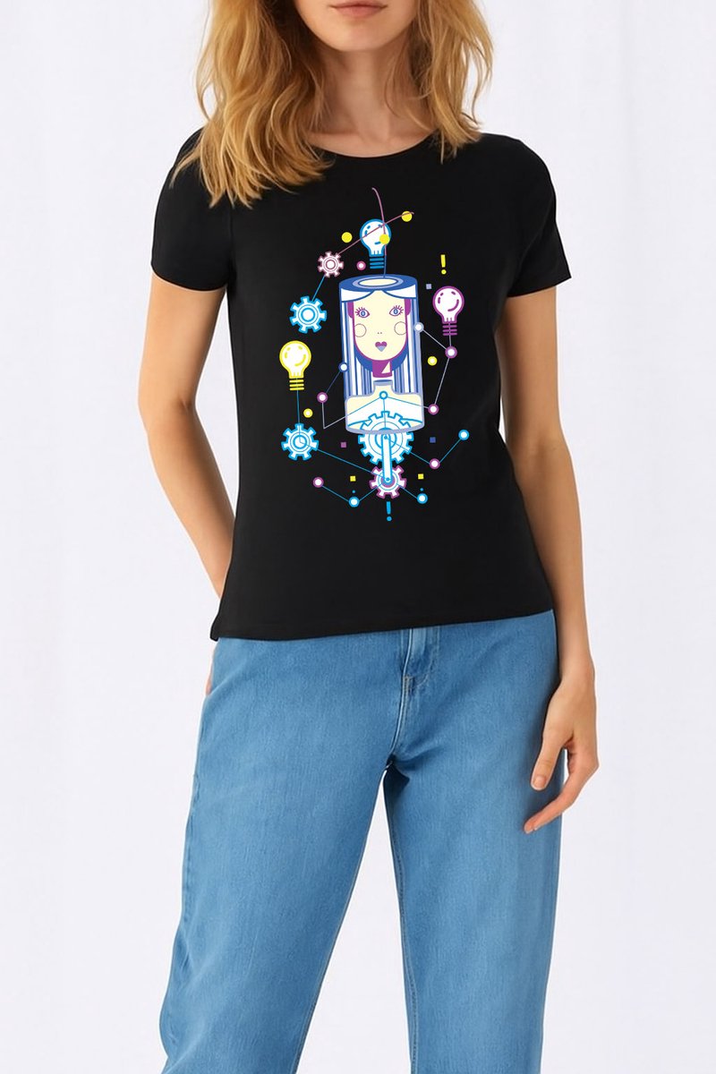 T-shirt met print-futuristische print geïnspireerd-mat M-technologie T-shirt-streetwear-zwart shirt-voor haar-futuristische T-shirt-moderne stijl