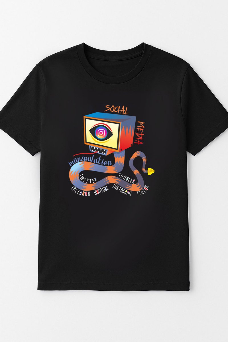ZWART SHIER-MONSTER SLANG-SOCIAL MEDIA MANIPULATION-maat S-T-shirt met print-facebook-tiktok-twitter-instagram-verjaardagscadeau-dames t-shirt
