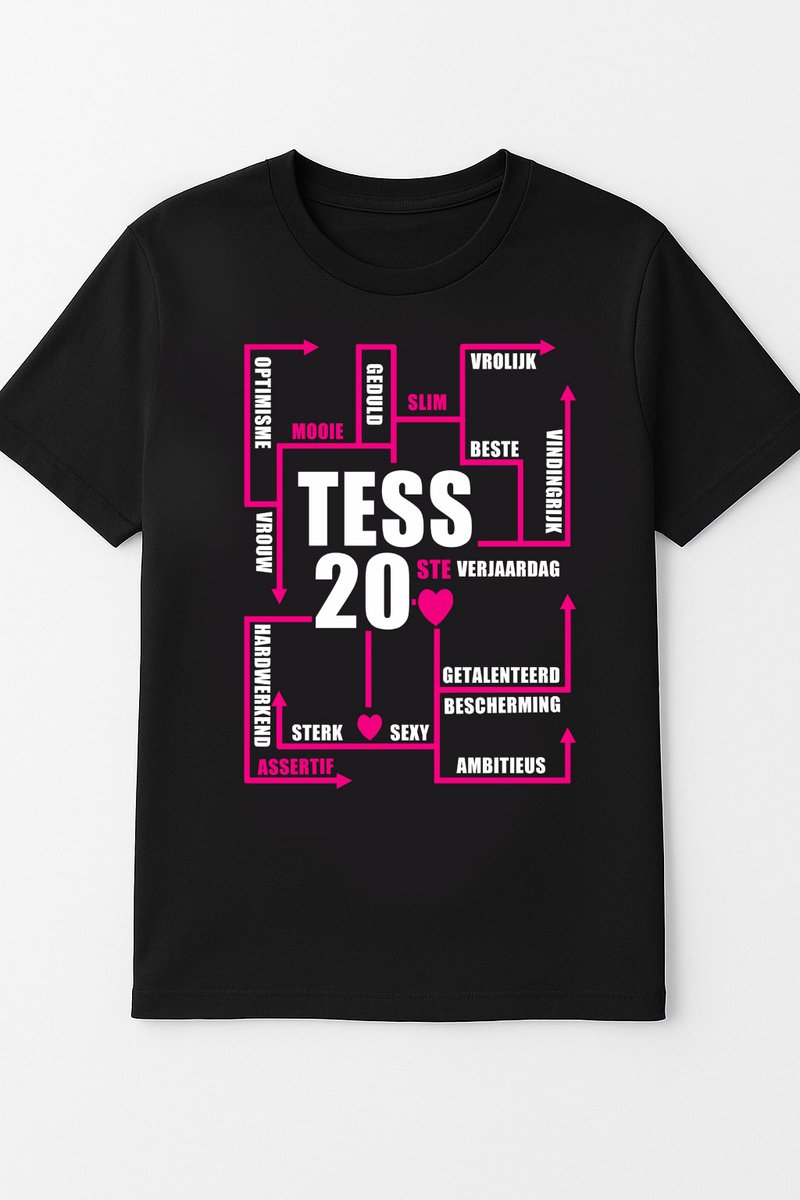 verjaardagscadeau-gepersonaliseerd t-shirt-voor haar-zwartt shirt-maten S/M-gepersonaliseerd T-shirt -ZWART T SHIERT