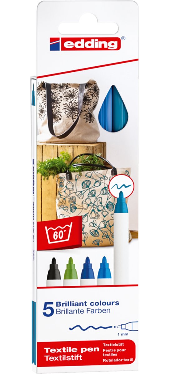 Edding 4600 Textielmarker Set van 5 Assorti