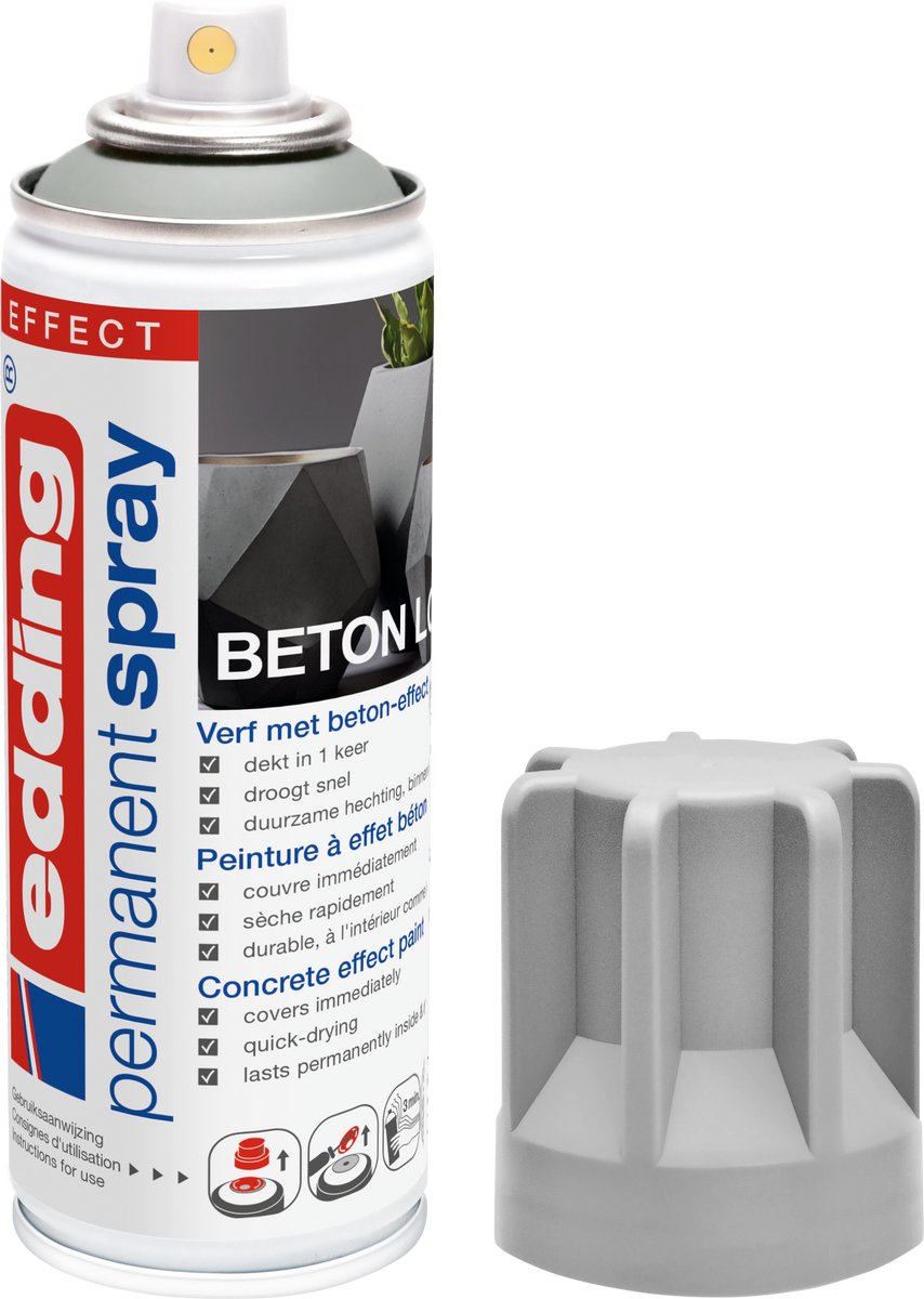 edding 5200 spuitverf in spuitbus - beton look - 1 stuk - 200 ml verf - direct dekkend – 0,7-1 m2 oppervlak - acrylverf voor het lakken en versieren van glas, metaal, hout, keramiek, kunststof, canvas - permanent spray, verfspray