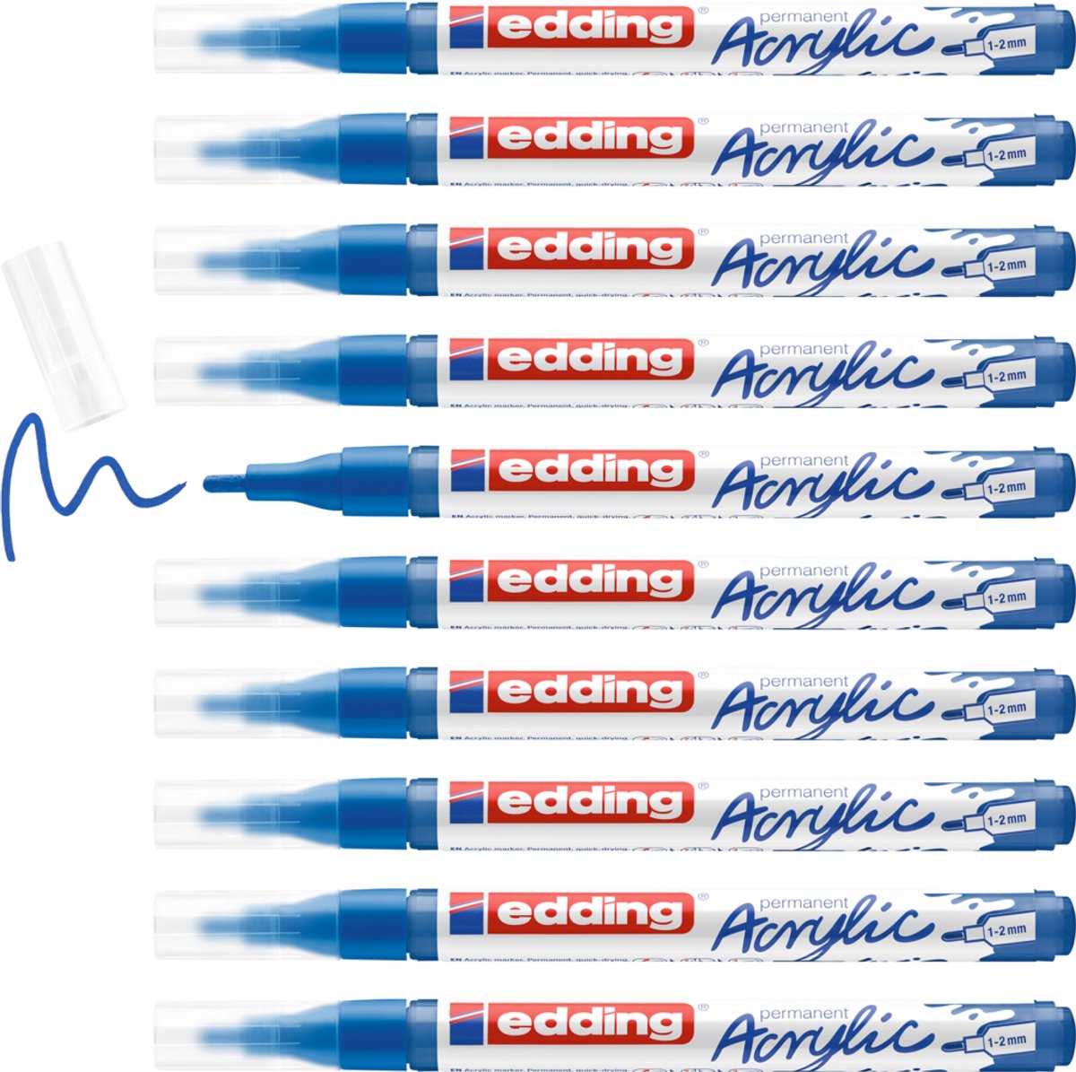 edding 5300 acrylmarker gentiaanblauw mat 10 stuks – fijne ronde punt 1-2 mm – precieze en lichtechte verfmarker voor canvas, hout & steen