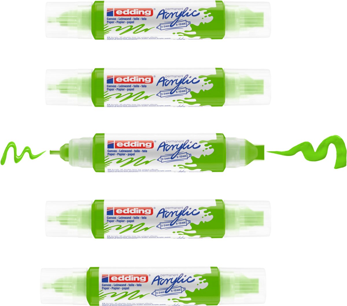 edding 5400 acrylic 3D double liner geelgroen – 5 acryltubes – dubbele punt 2-3 mm & 5-10 mm – hoogwaardige waterbasis acrylverf voor canvas, hout & papier