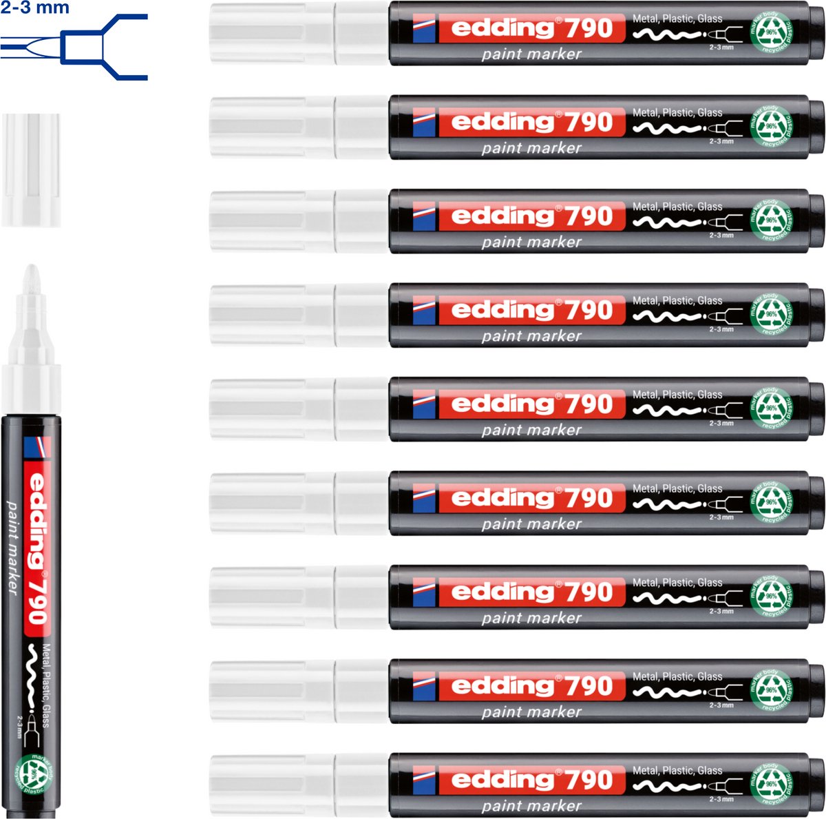 edding 790 lakmarker wit 10 stuks - ronde punt 2-3 mm - verfstift voor veel verschillende ondergronden - goed zichtbaar op transparante en donkere ondergronden