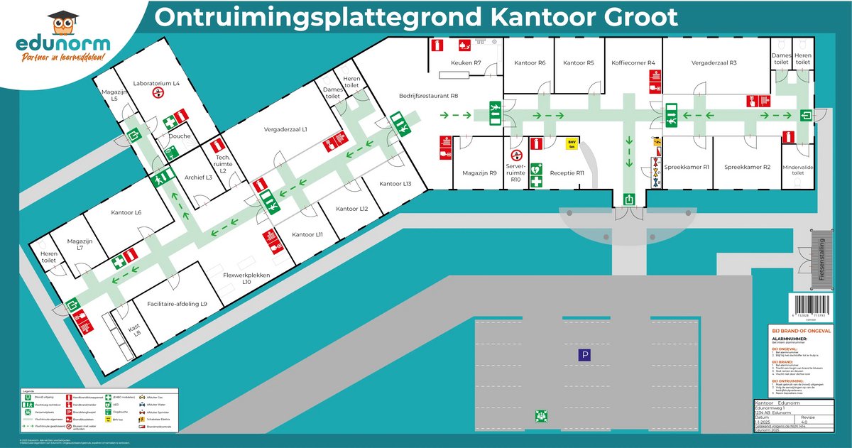 Table-top ontruimingsplattegrond Kantoor Groot