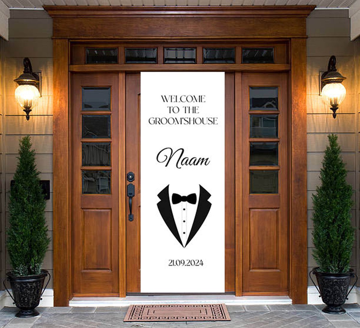 Deur Decoratie 75x200cm (pvc) - bruiloft - bruidegom - feest poster - versiering - wedding - backdrop