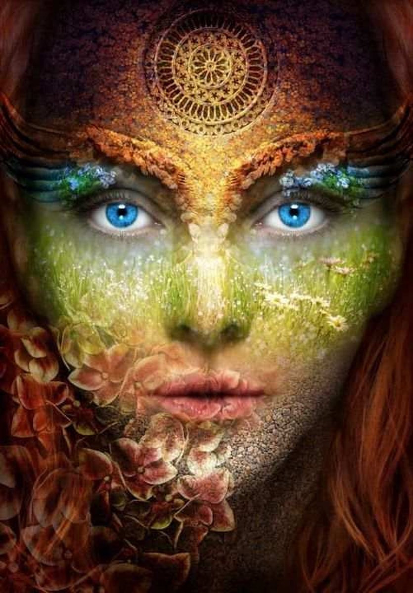 Diamond Painting Dame met Blauwe ogen 45x 65 Vierkante steentjes