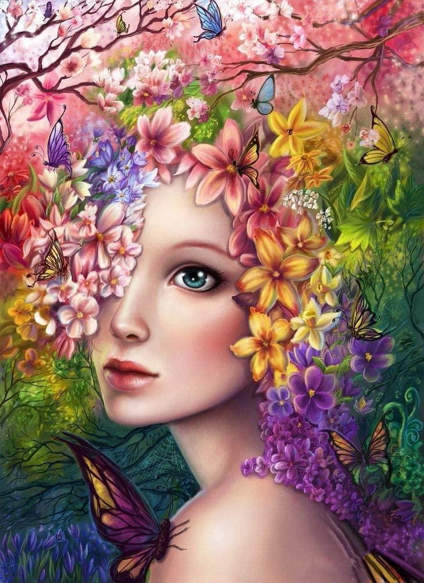 Diamond  Painting  Lady BLoem  40 x 55 cm Vierkante steentjes