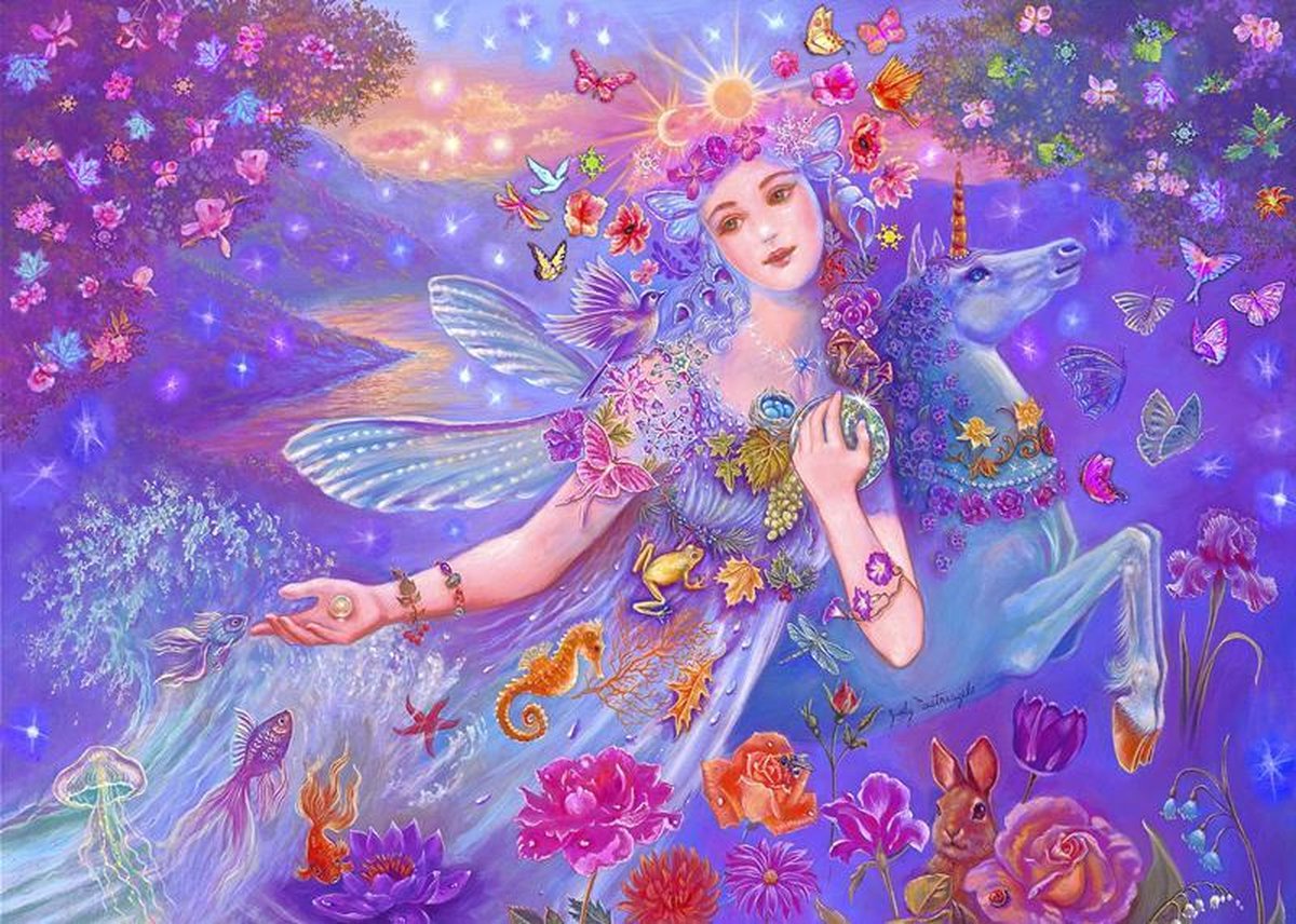 Diamond  Painting Paarse Fee + Unicorn 70 x50 Vierkante steentjes