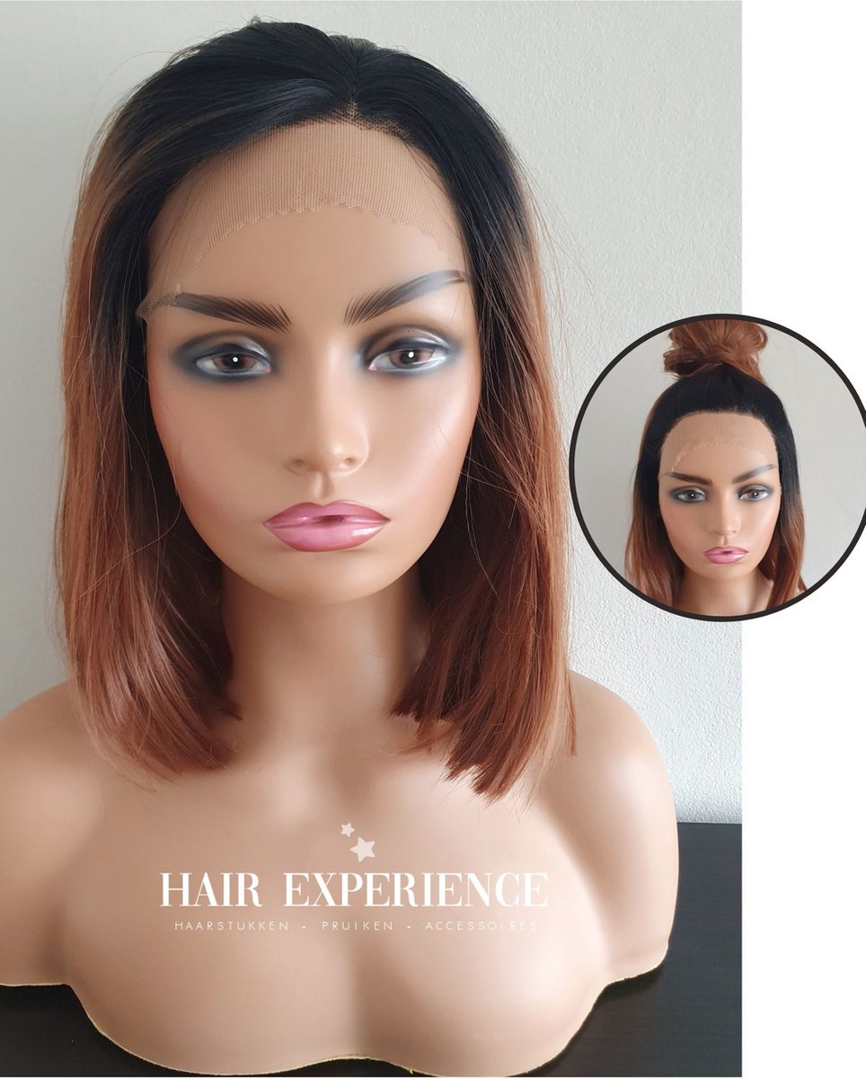 Lacefront Pruik - Ombre Licht bruin Bruin - Steil Haar - Dames Lang Haar - Wigcap - Pruiken - Wasbaar - Realistisch - Uniek