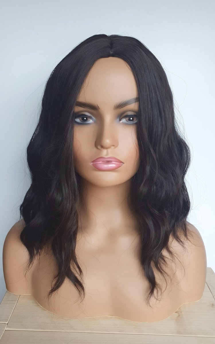 Luxe Pruik - Zeer donker bruin - Boblijn - A Symetrisch - Golvend - Universeel - krullen en stijlen tot wel 160 graden