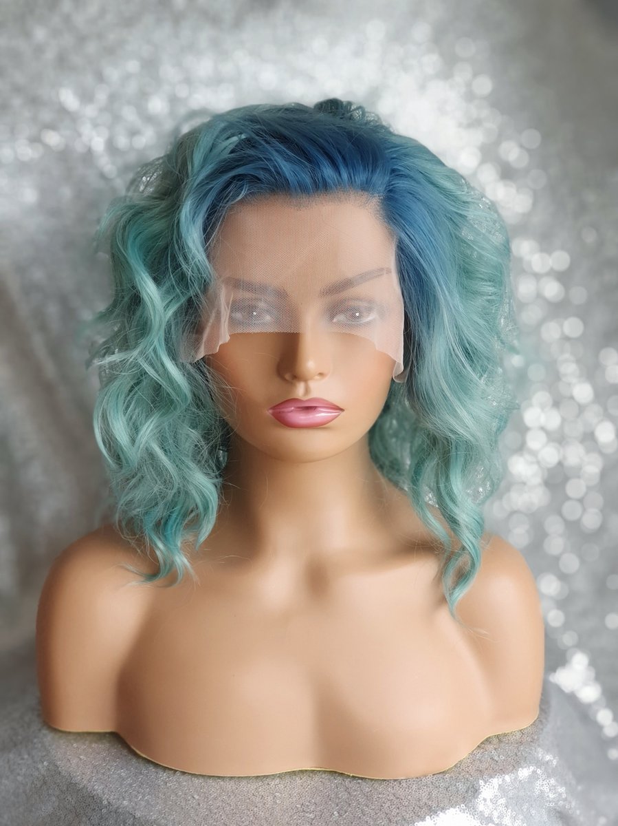 Luxe pruik dames Blauw mix Half Lang Krul lacefront krullen en stijlen tot wel 160 graden- Dagelijks te dragen, Drag Queen, Drag Performer, Cosplay
