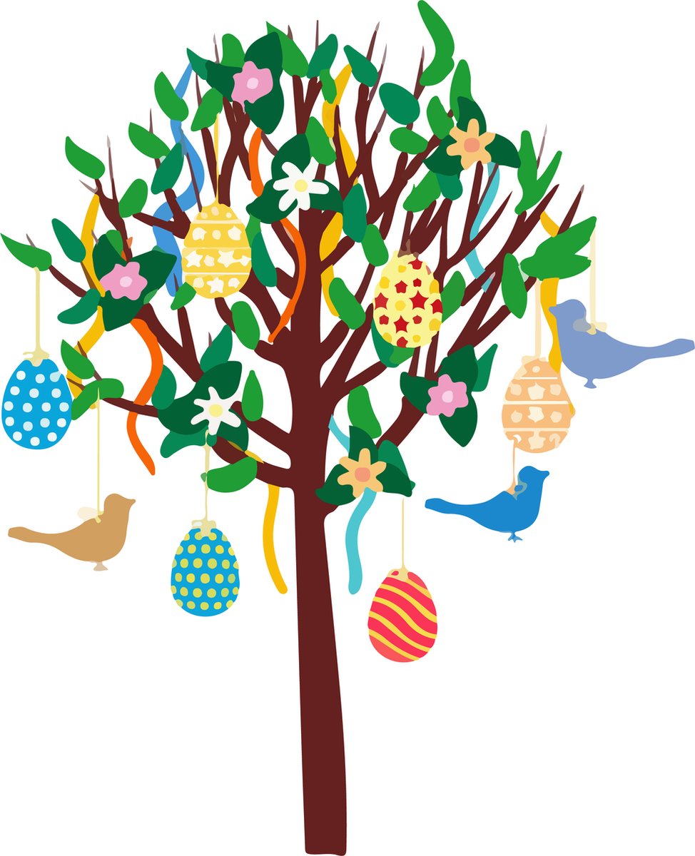 Pasen - Raamsticker - Paasboom - Linten en vogels - 50 cm