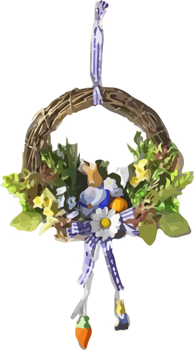 Pasen - Raamsticker - Paaskrans - Met lint - 3 stuks - 40 cm