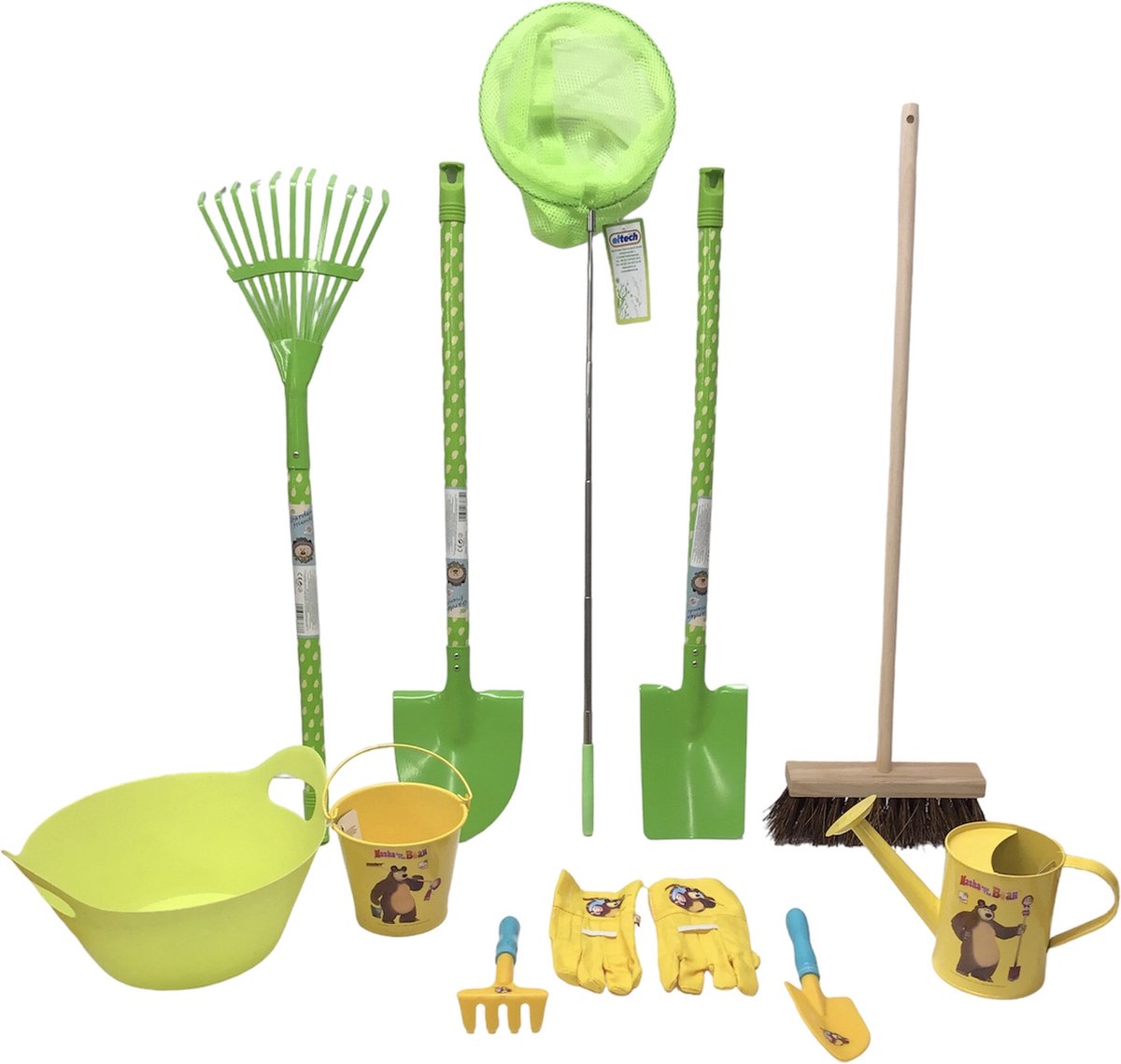 Tuingereedschap - Kinderset - Schep - schop - Bezem - vlindernet - tuinafval emmer - zandschepje en nog veel meer