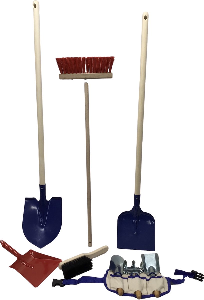 kinder Tuin gereedschap - schep - Bats - Bezem - stoffer/blik en handgereedschap