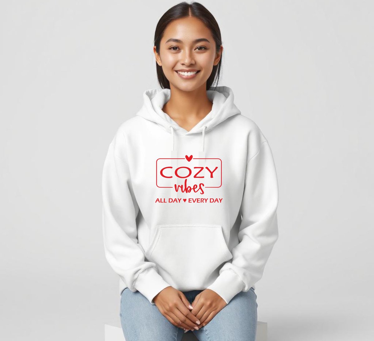 Dames Lounge Hoodie COZY VIBES Large Wit Rood