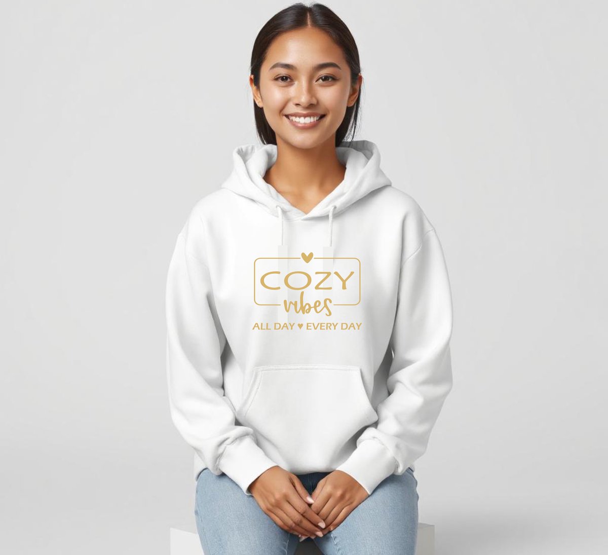 Dames Lounge Hoodie COZY VIBES Smal Wit Goud