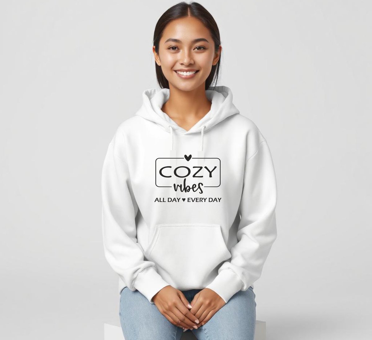 Dames Lounge Hoodie COZY VIBES XXLarge Wit Zwart