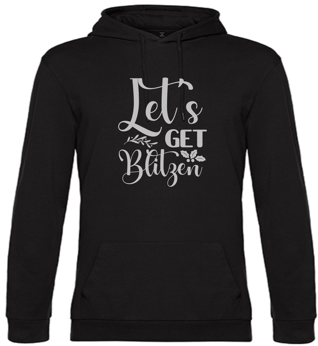 Kerst hoodie zwart LETS GET BLITZEN Zilver Large SPECIALITIES BY EIZOOK