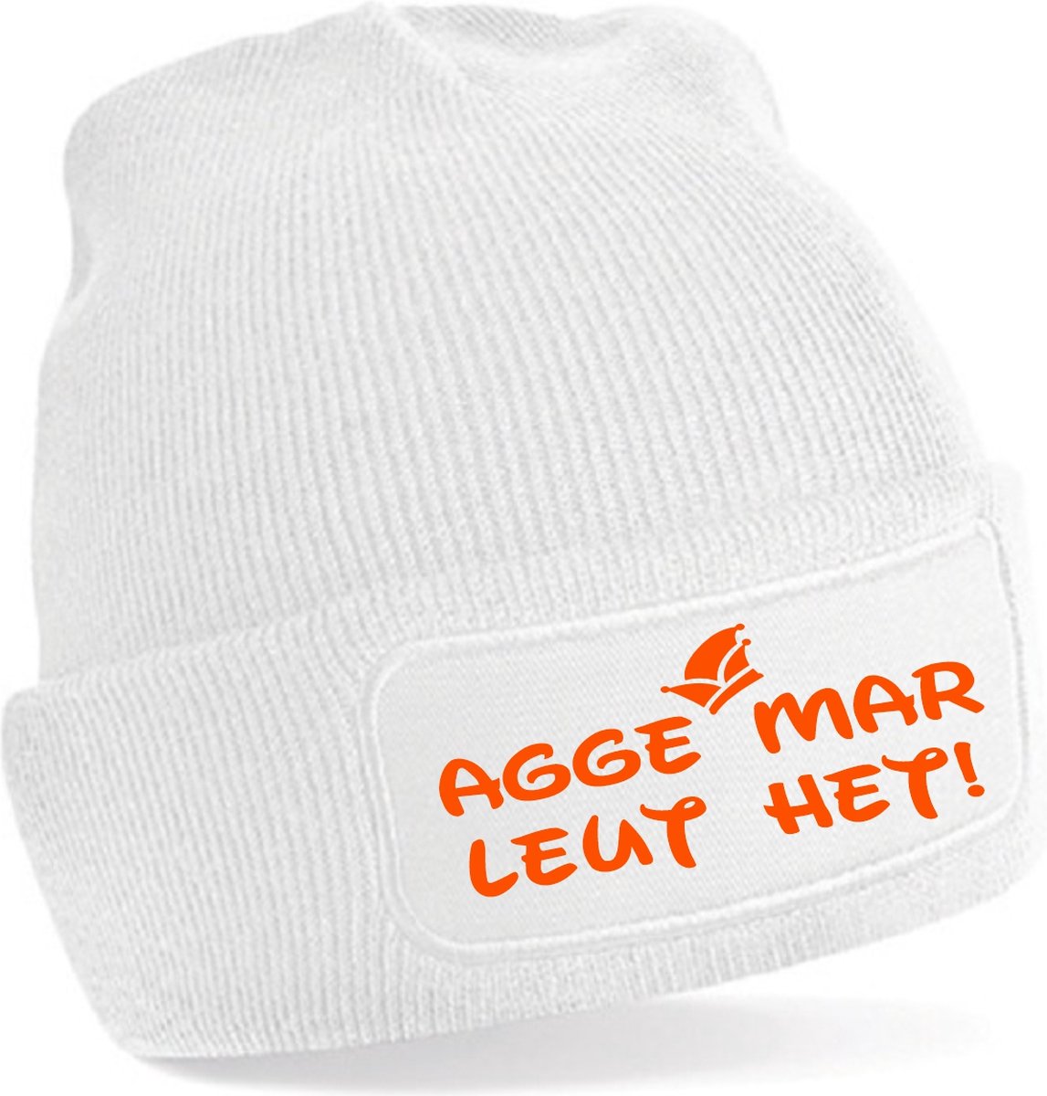 MUTS - AGGE MAR LEUT HET - WIT met NEON ORANJE - CARNAVAL one size fits all
