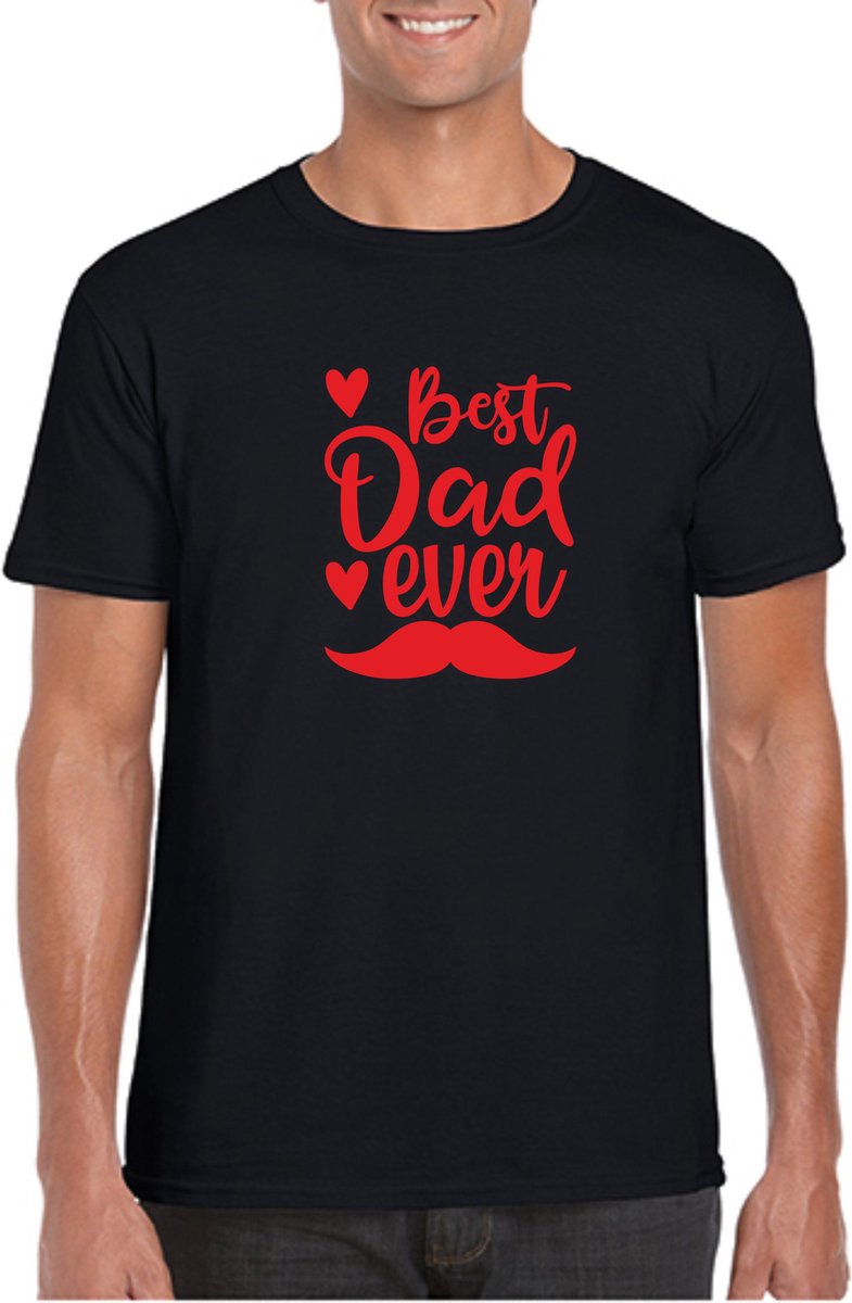 TSHIRT VERJAARDAG VADERDAG GEBOORTE BEST DAD EVER LARGE ZWART ROOD