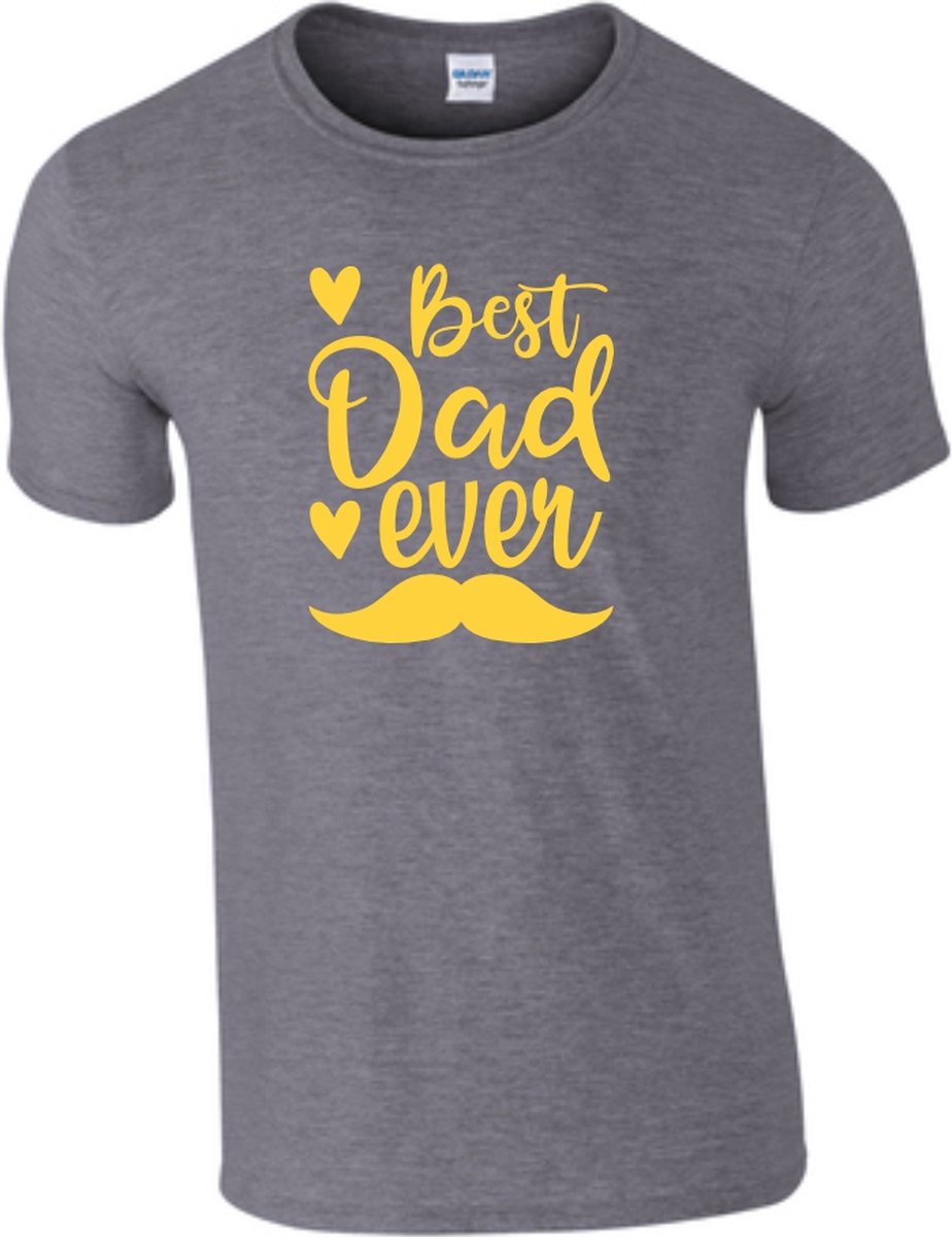 TSHIRT VERJAARDAG VADERDAG GEBOORTE BEST DAD EVER MEDIUM GRIJS GEEL