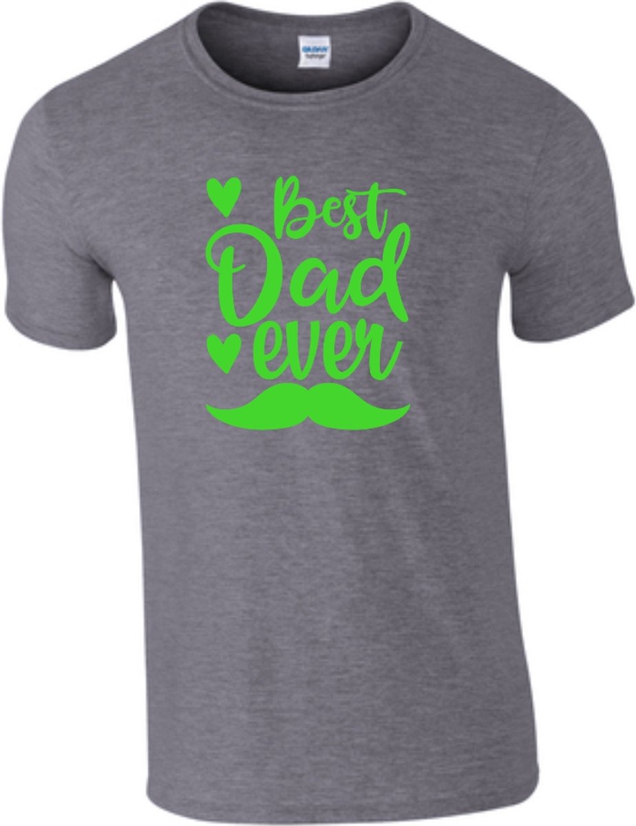 TSHIRT VERJAARDAG VADERDAG GEBOORTE BEST DAD EVER MEDIUM GRIJS GROEN
