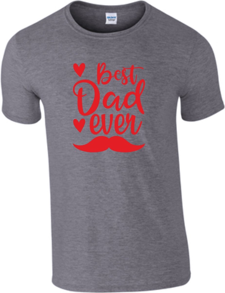 TSHIRT VERJAARDAG VADERDAG GEBOORTE BEST DAD EVER MEDIUM GRIJS ROOD