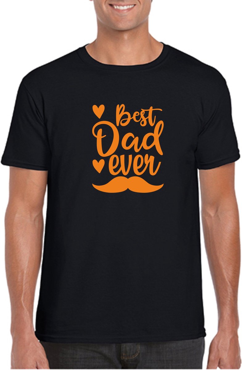 TSHIRT VERJAARDAG VADERDAG GEBOORTE BEST DAD EVER MEDIUM ZWART ORANJE